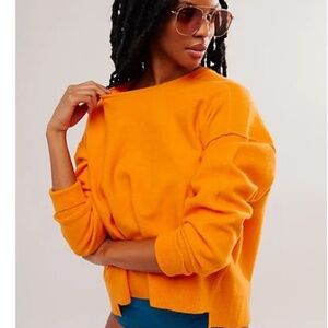 Luna Pullover Sz L Bright Marigold Free People NWOT SOLDOUT Oversized